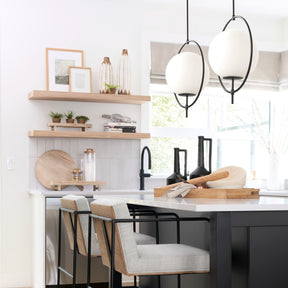 Farrah Matte Black Frosted Glass Globe Set in Metal Pendant Ceiling Light