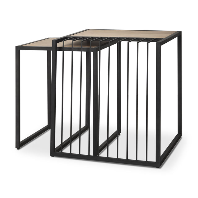 Miles Black Metal with Light Wood Nesting End/Side Table