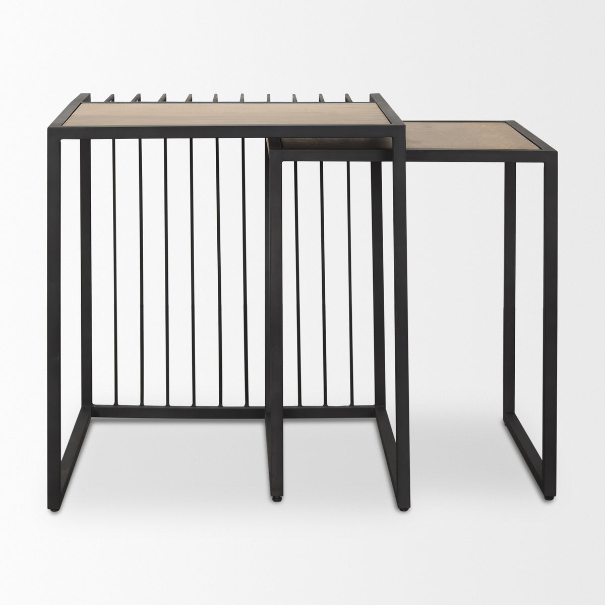 Miles Black Metal with Light Wood Nesting End/Side Table