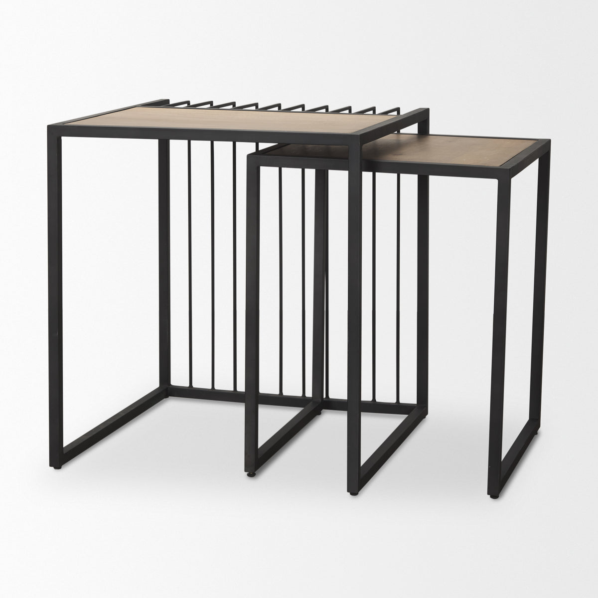 Miles Black Metal with Light Wood Nesting End/Side Table