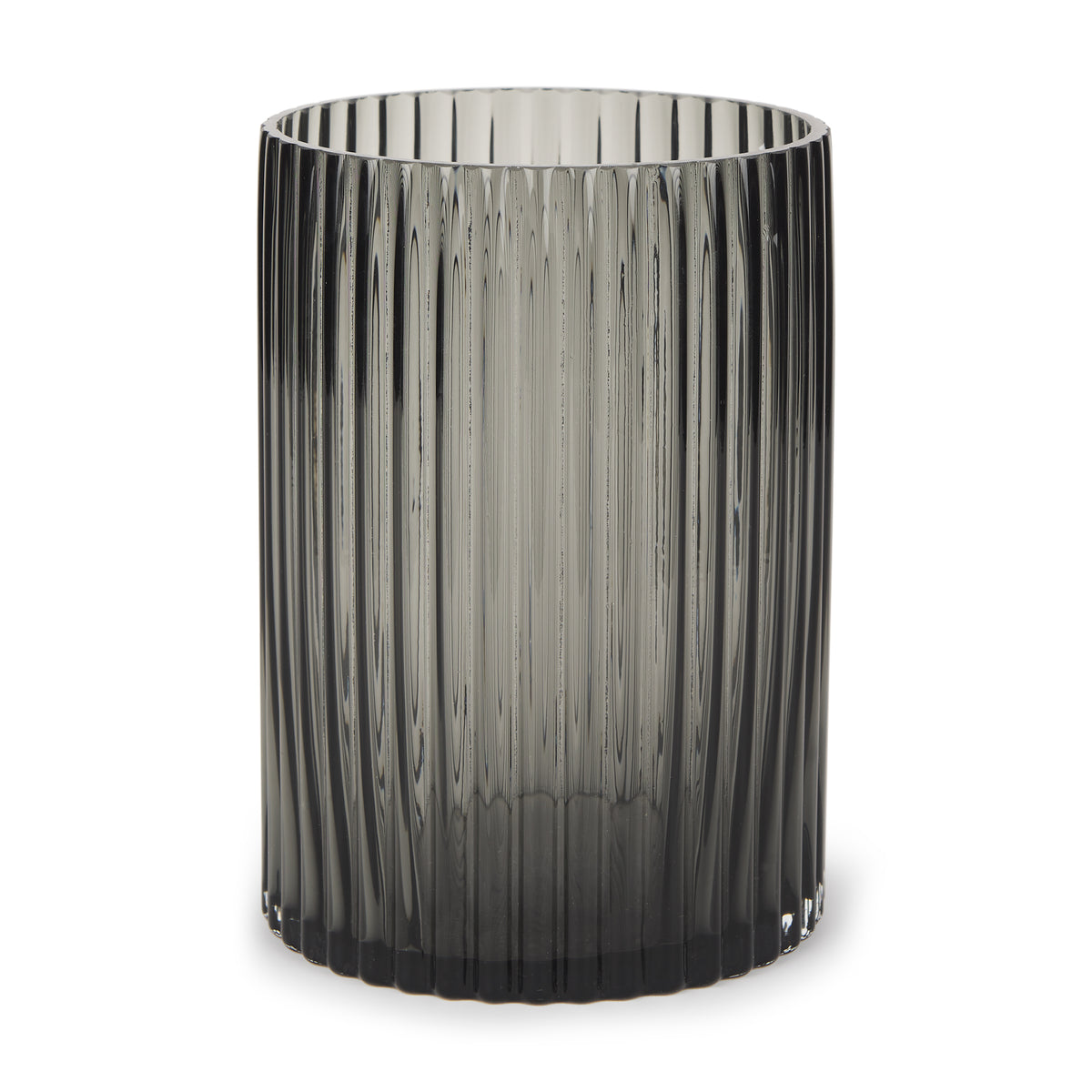 Dawn Gray 8" Ribbed Smoke Glass Vase