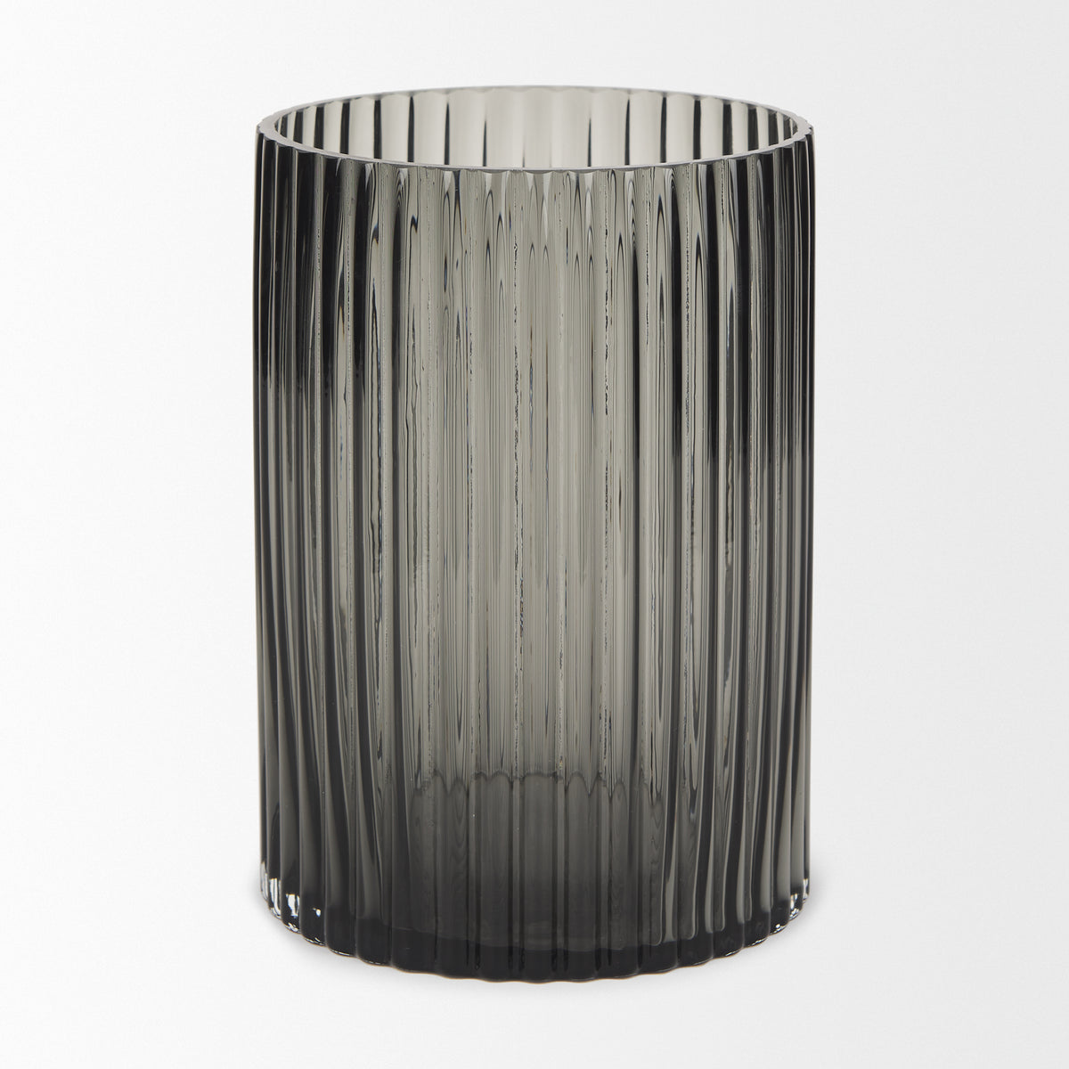 Dawn Gray 8" Ribbed Smoke Glass Vase