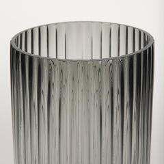 Dawn Gray 11.4" Ribbed Smoke Glass Vase
