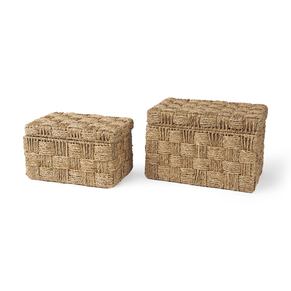 Hanalei Brown Seagrass Boxes with Lids (Set of 2)