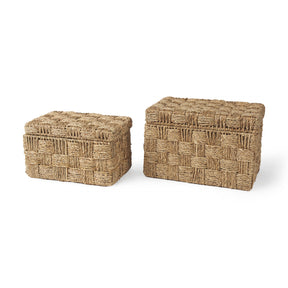 Hanalei Brown Seagrass Boxes with Lids (Set of 2)