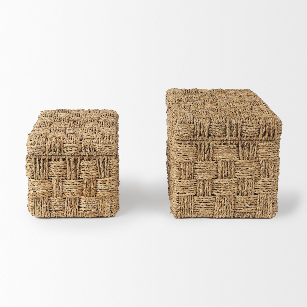 Hanalei Brown Seagrass Boxes with Lids (Set of 2)