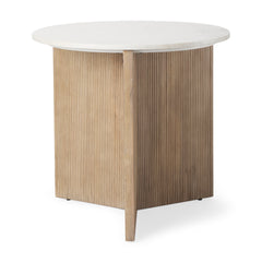 Enzo Light Brown Marble Tabletop with Fluted Wood Base Foyer Accent Table - Ornate Home