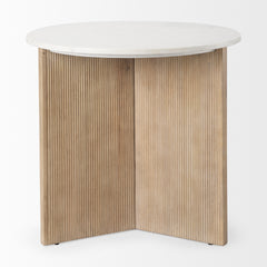 Enzo Light Brown Marble Tabletop with Fluted Wood Base Foyer Accent Table - Ornate Home