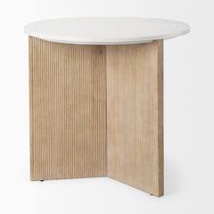 Enzo Light Brown Marble Tabletop with Fluted Wood Base Foyer Accent Table - Ornate Home