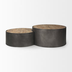 Eclipse Gunmetal Gray/Brown Drum Base Nested Coffee Table