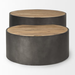 Eclipse Gunmetal Gray/Brown Drum Base Nested Coffee Table