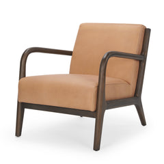 Cashel Dark Brown/Tan Accent Chair Wood Genuine Leather