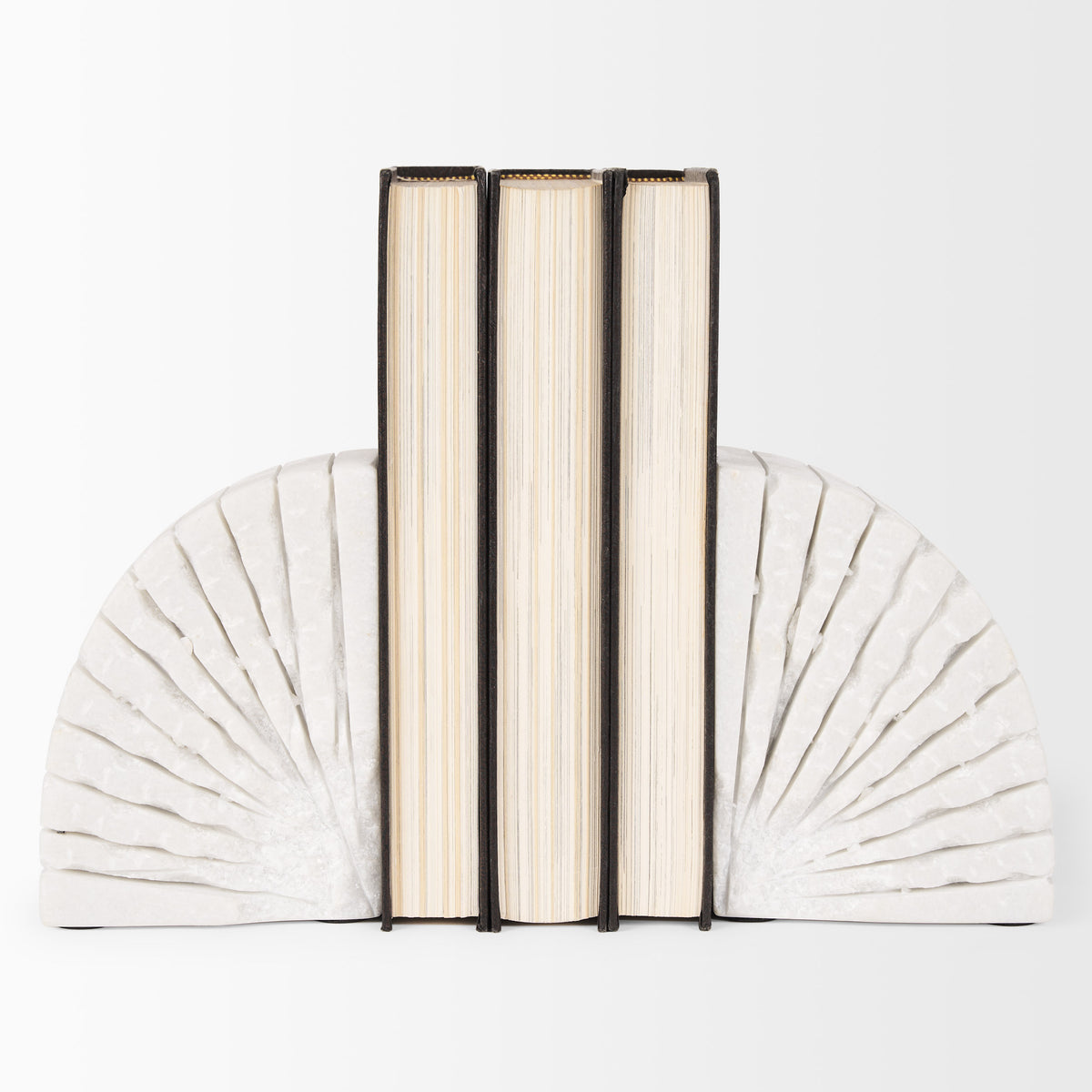 Stept White Marble Bookends with Rough Carving (Set of 2)