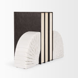 Stept White Marble Bookends with Rough Carving (Set of 2)