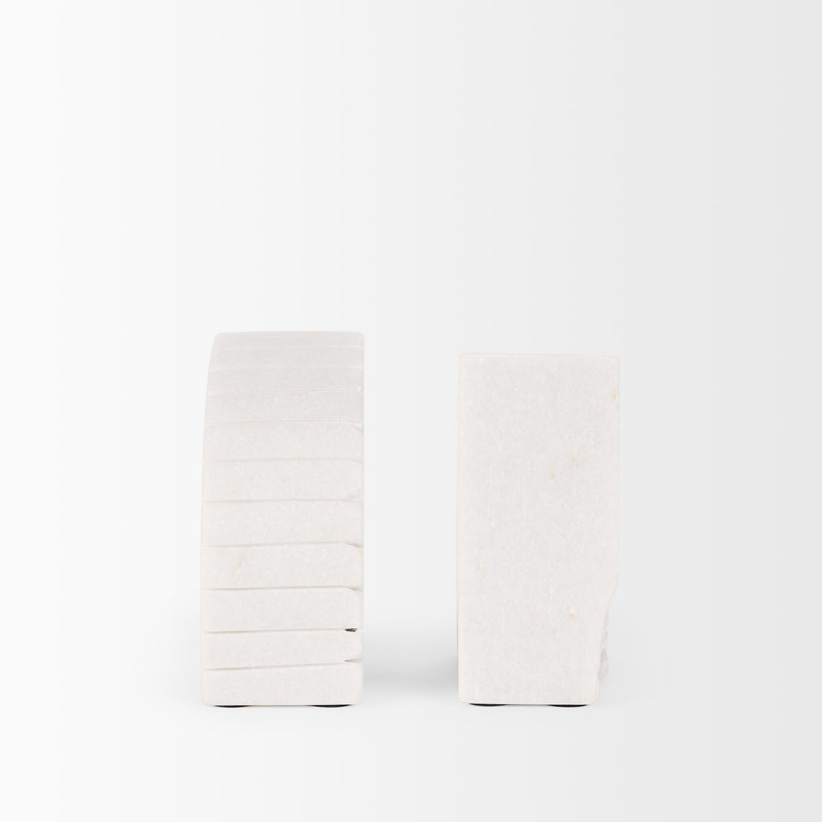 Stept White Marble Bookends with Rough Carving (Set of 2)