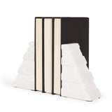 Cavetto White Marble Bookends with Rough Carving (Set of 2)