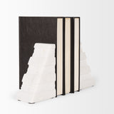 Cavetto White Marble Bookends with Rough Carving (Set of 2)