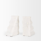 Cavetto White Marble Bookends with Rough Carving (Set of 2)