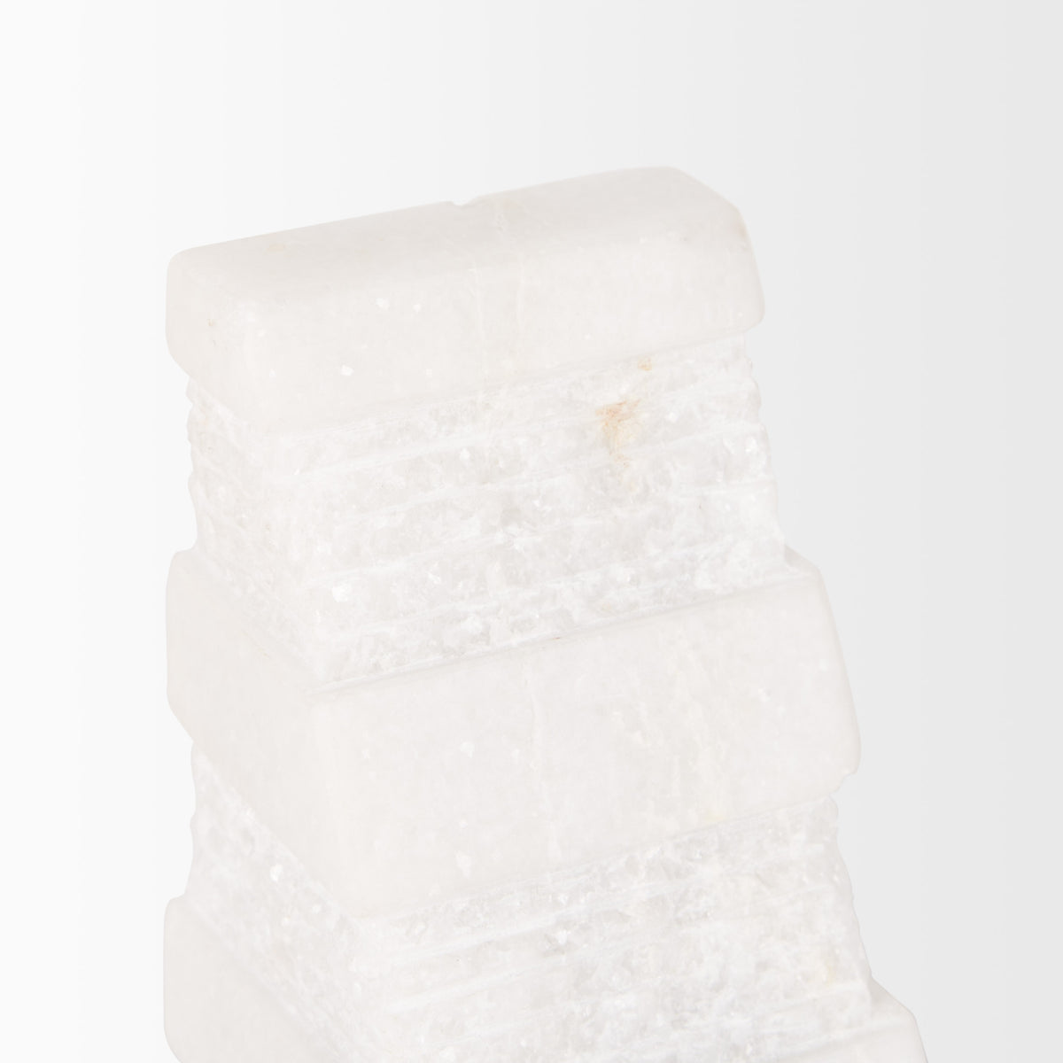 Cavetto White Marble Bookends with Rough Carving (Set of 2)