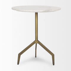 Serre Gold Marble Top 3 Prong Metal Base End Table