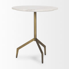 Serre Gold Marble Top 3 Prong Metal Base End Table