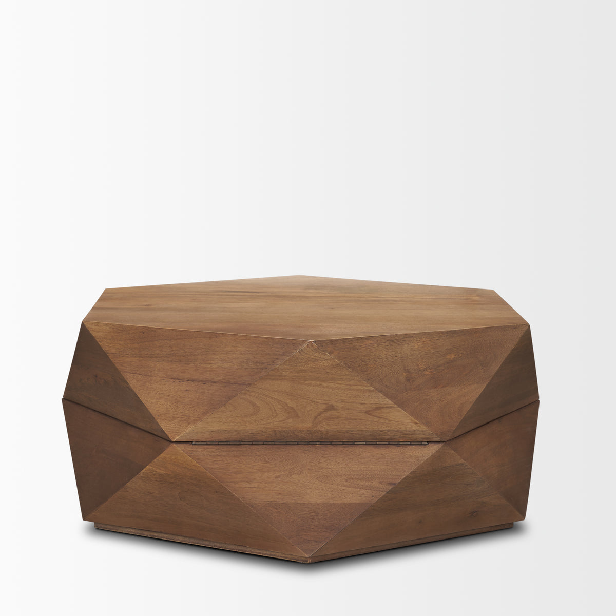 Arreto Medium Brown 36" Hexagonal Hinged Solid Wood Top and Base Coffee Table