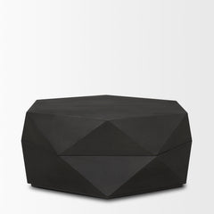 Arreto Black 36" Hexagonal Hinged Solid Wood Top and Base Coffee Table