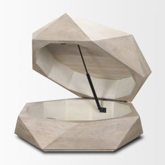 Arreto White 36" Hexagonal Hinged Solid Wood Top and Base Coffee Table