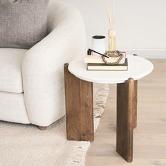 Rumer Dark Brown/White Wood Marble Side Table