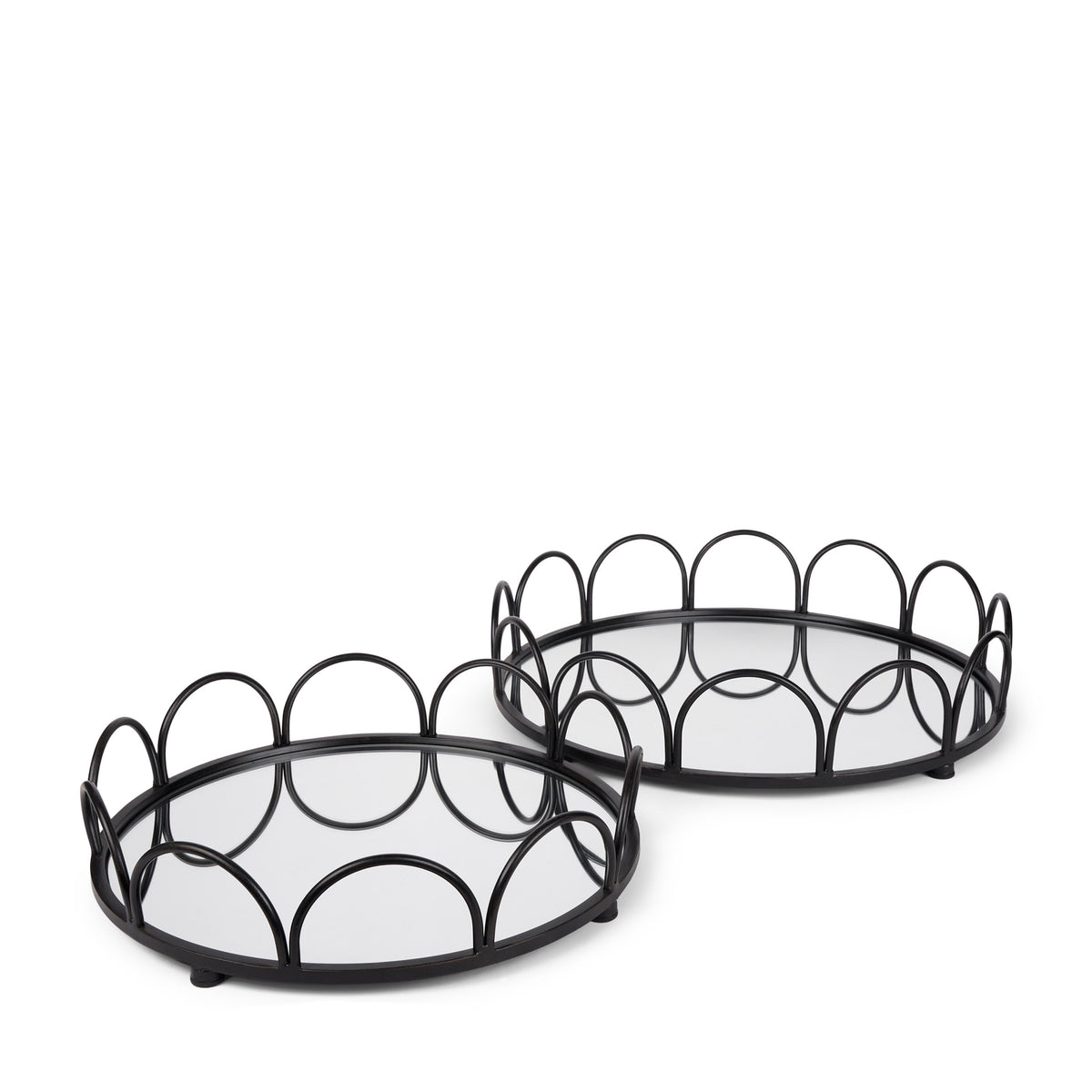 Lenore Black Round Metal/Mirror Tray (Set of 2)