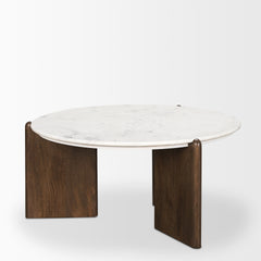 Rumer Dark Brown/White Wood Marble Coffee Table