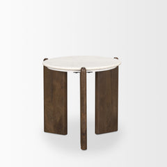 Rumer Dark Brown/White Wood Marble Side Table