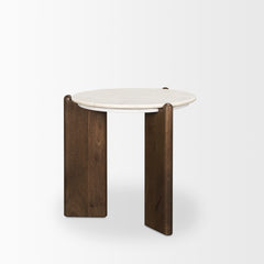 Rumer Dark Brown/White Wood Marble Side Table