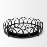 Lenore Black Round Metal/Mirror Tray (Set of 2)