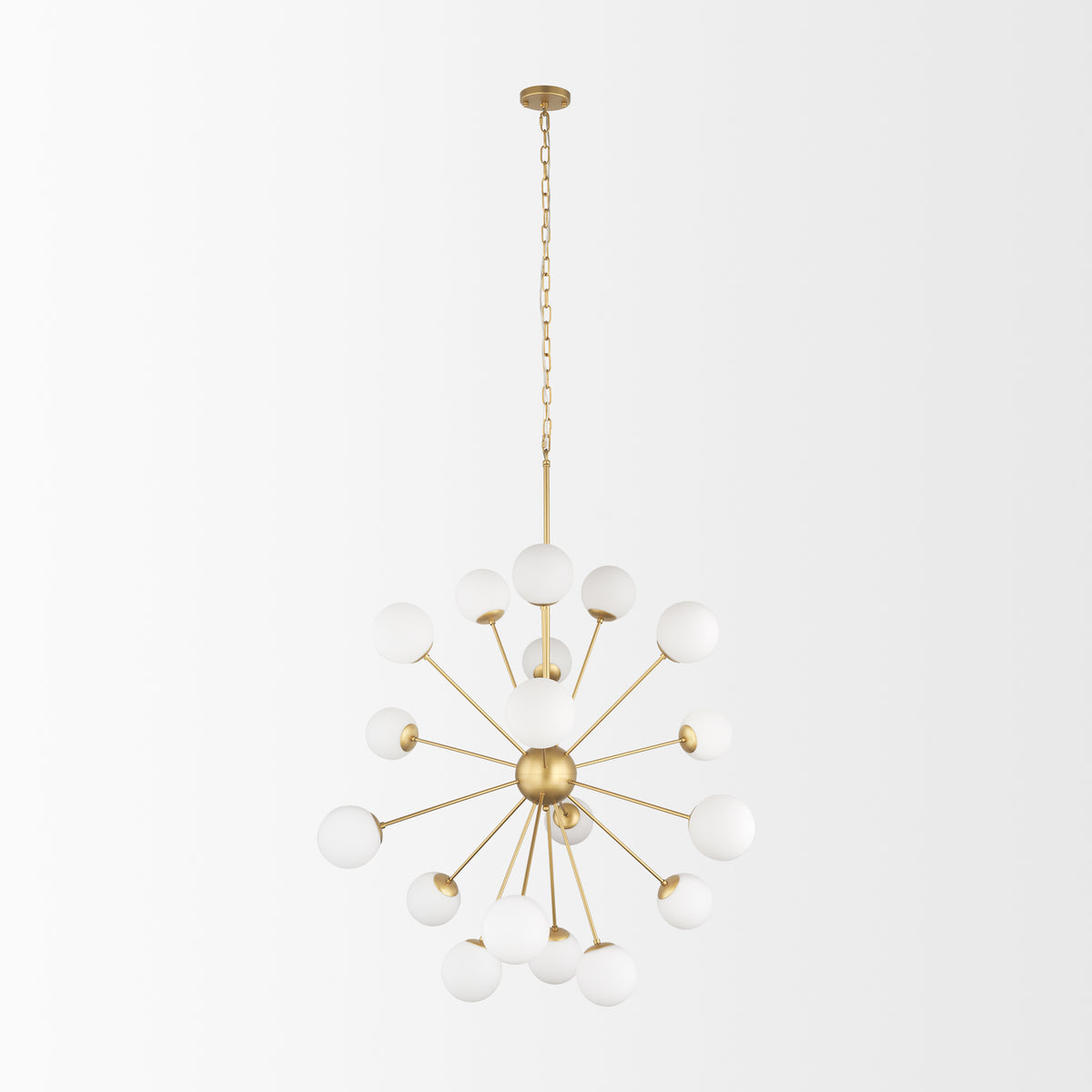 Barbara Brushed Gold Metal with Frosted Glass Globes 18-Light Chandelier