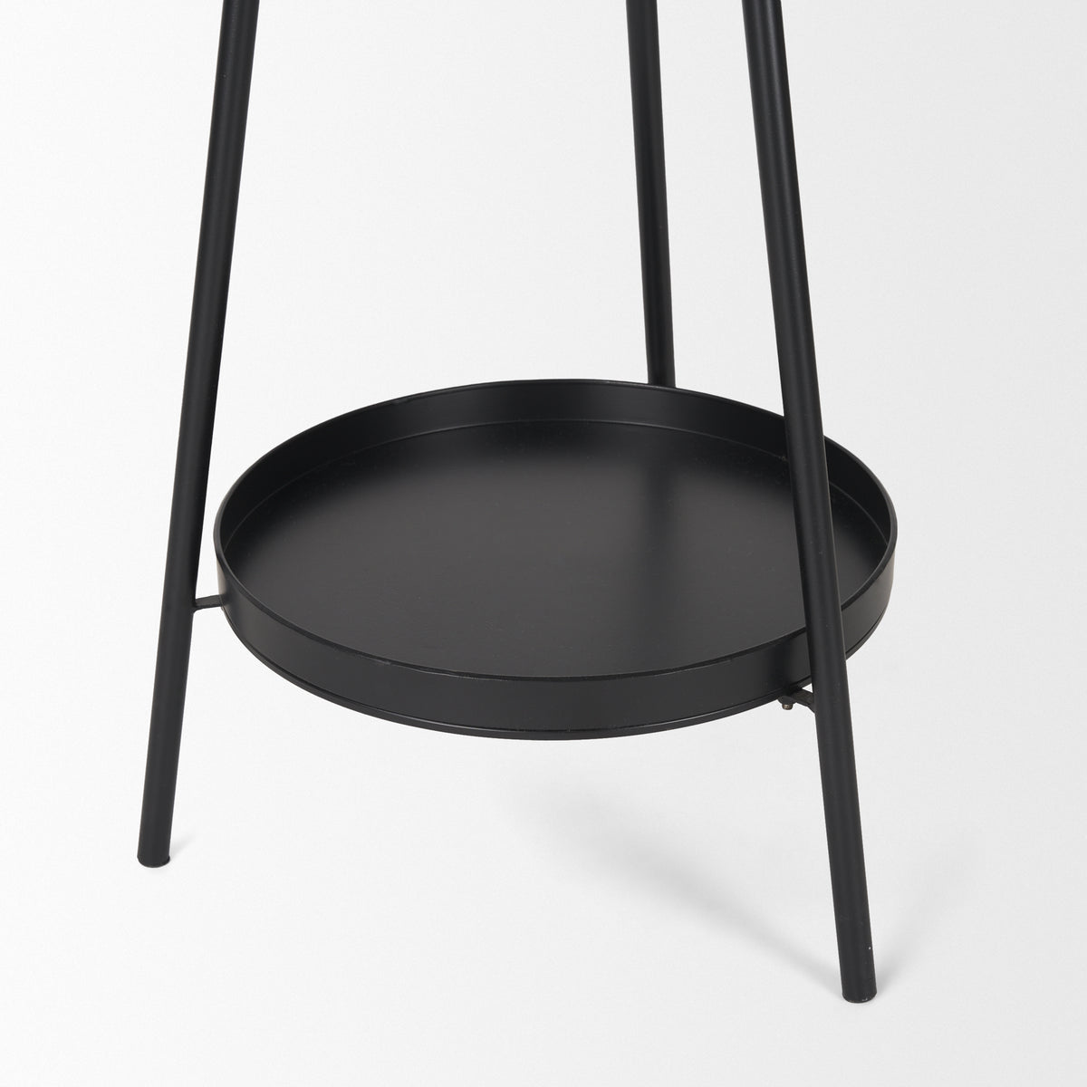 Everett Matte Black Metal with Two Metal Shelves Coat Rack