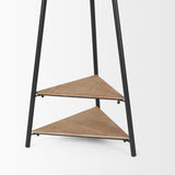 Everett Matte Black Metal with Two Wood Shelves Coat Rack