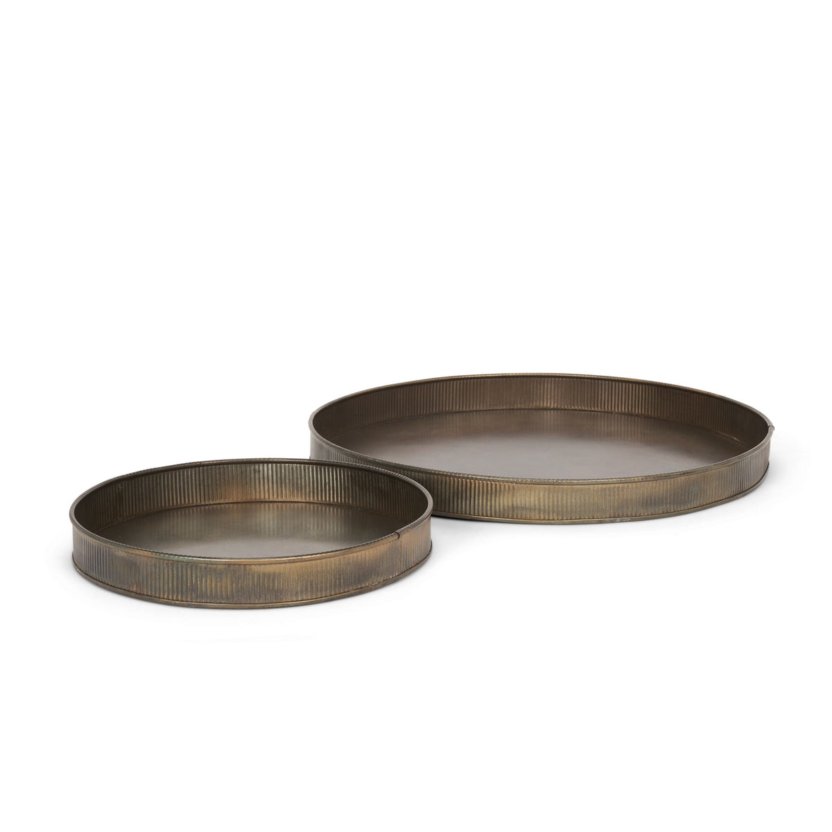 Varun Antiqued Brass Round Metal Tray (Set of 2)