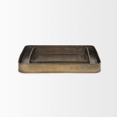 Varun Antiqued Brass Square Metal Tray (Set of 2)