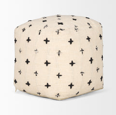 Saanvi Cream/Black Wool Stitched Cross Patterned Pouf