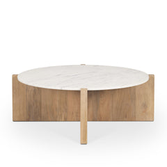 Bianca Light Brown Wood with Round Marble Top Coffee Table