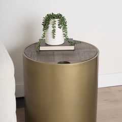 Eclipse Antiqued Brass/Dark Brown Metal Drum Base End/Side Table