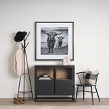Everett Matte Black Metal with Two Wood Shelves Coat Rack