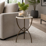 Gorman White/Bronze Accent Table with Curved Legs and Marble