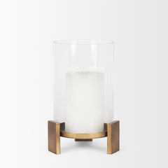 Price Antiqued Gold Small Metal with Glass Hurricane Candle Holder