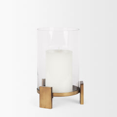 Price Antiqued Gold Small Metal with Glass Hurricane Candle Holder