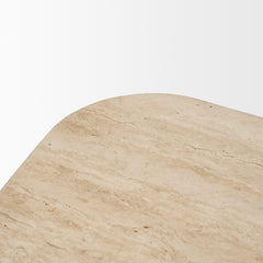 Symona Medium Brown Travertine and Mango Wood Rectangle Coffee Table