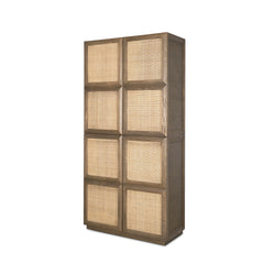 Sina Brown/Natural Oak Wood Rattan 2 Door Curio Cabinet