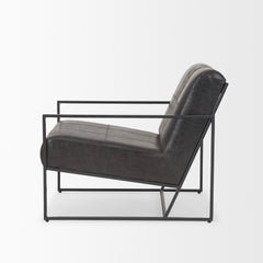 Stratton Gunmetal/Aged Black Genuine Leather Upholstered Accent Chair