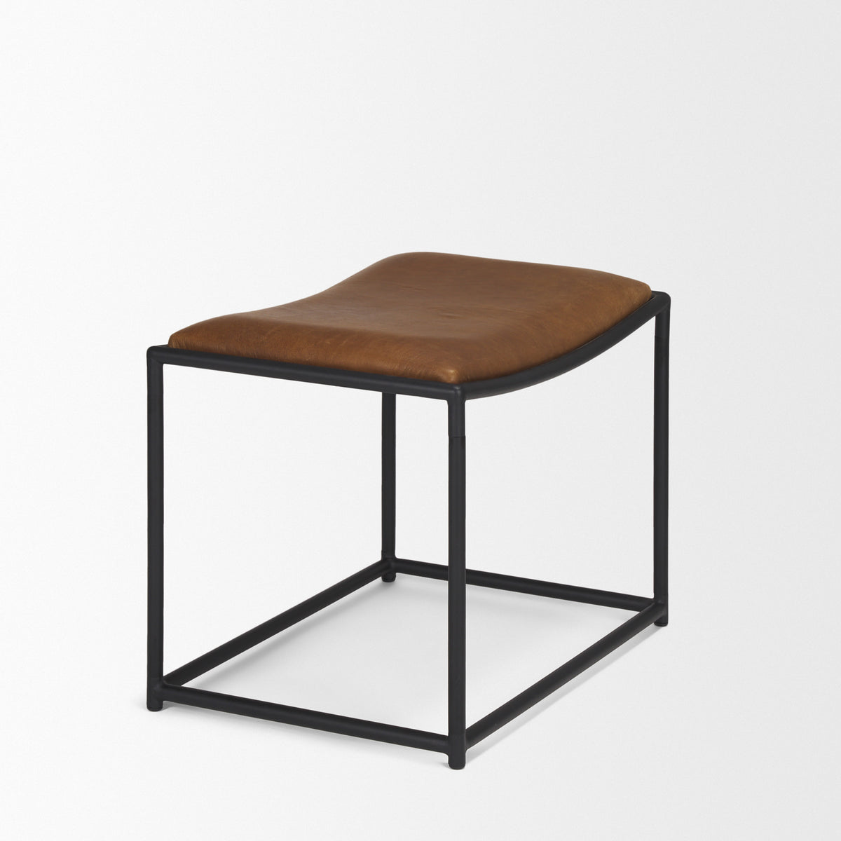 Taniel Brown/Black Leather Metal Stool
